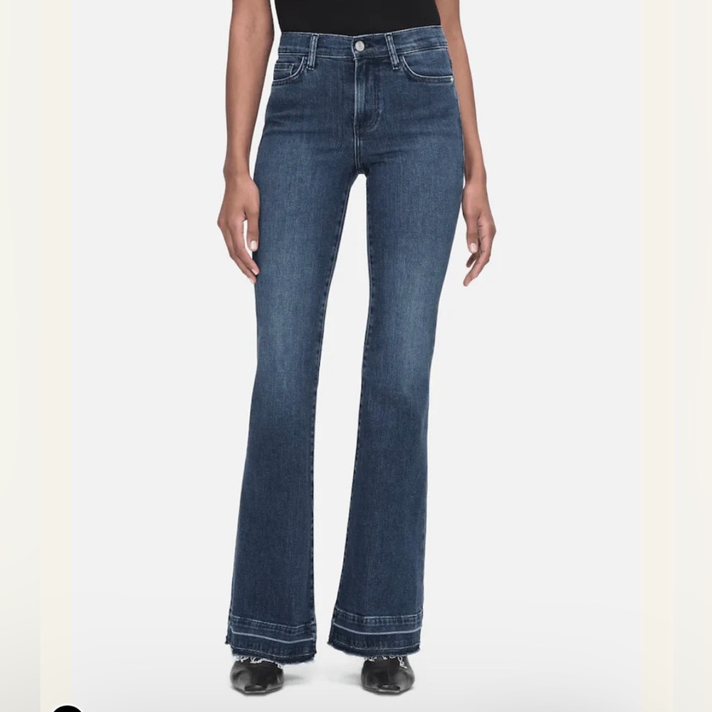 FRAME Le Easy Flare Released Hem Jeans, Size 28, Blue Thunderstorm